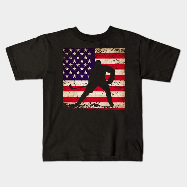 American Flag Hockey Player Kids T-Shirt by 4Craig